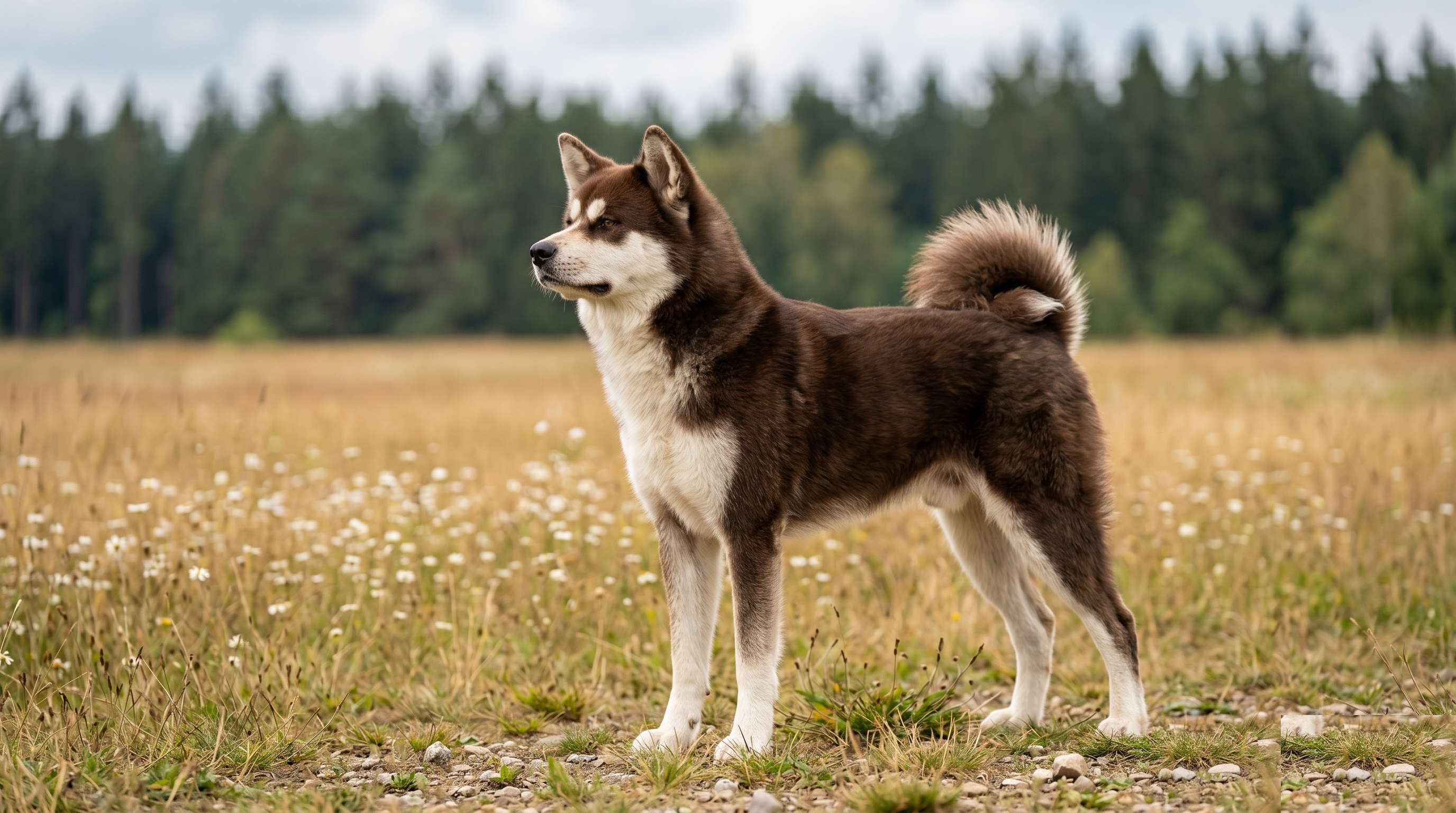 Akita standing outdoors