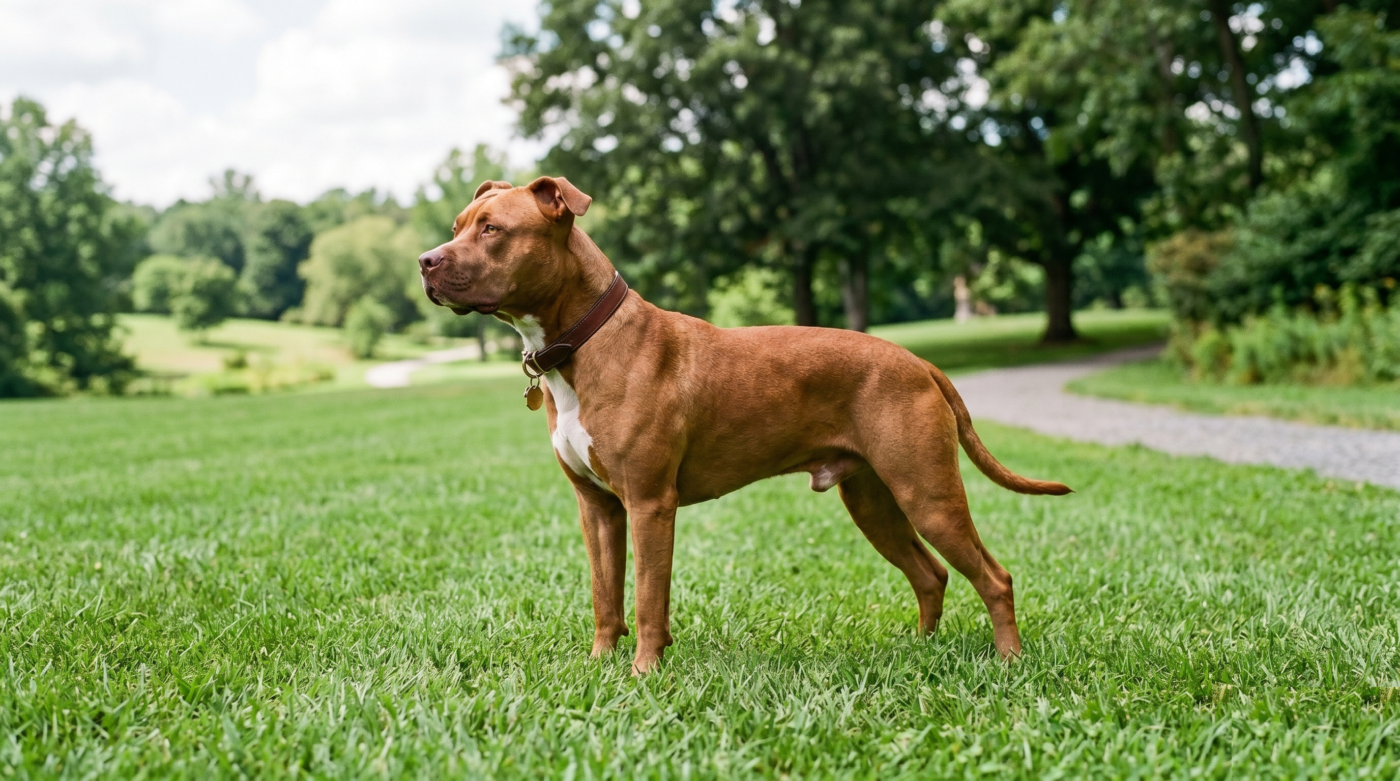 American Pit Bull Terrier standing in profile