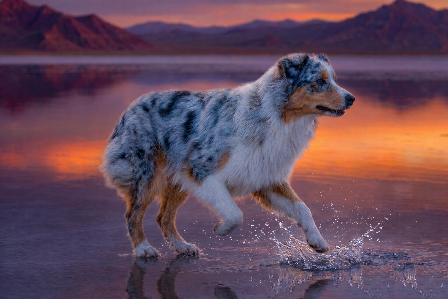 Australian Shepherd in an alert outdoor working posture