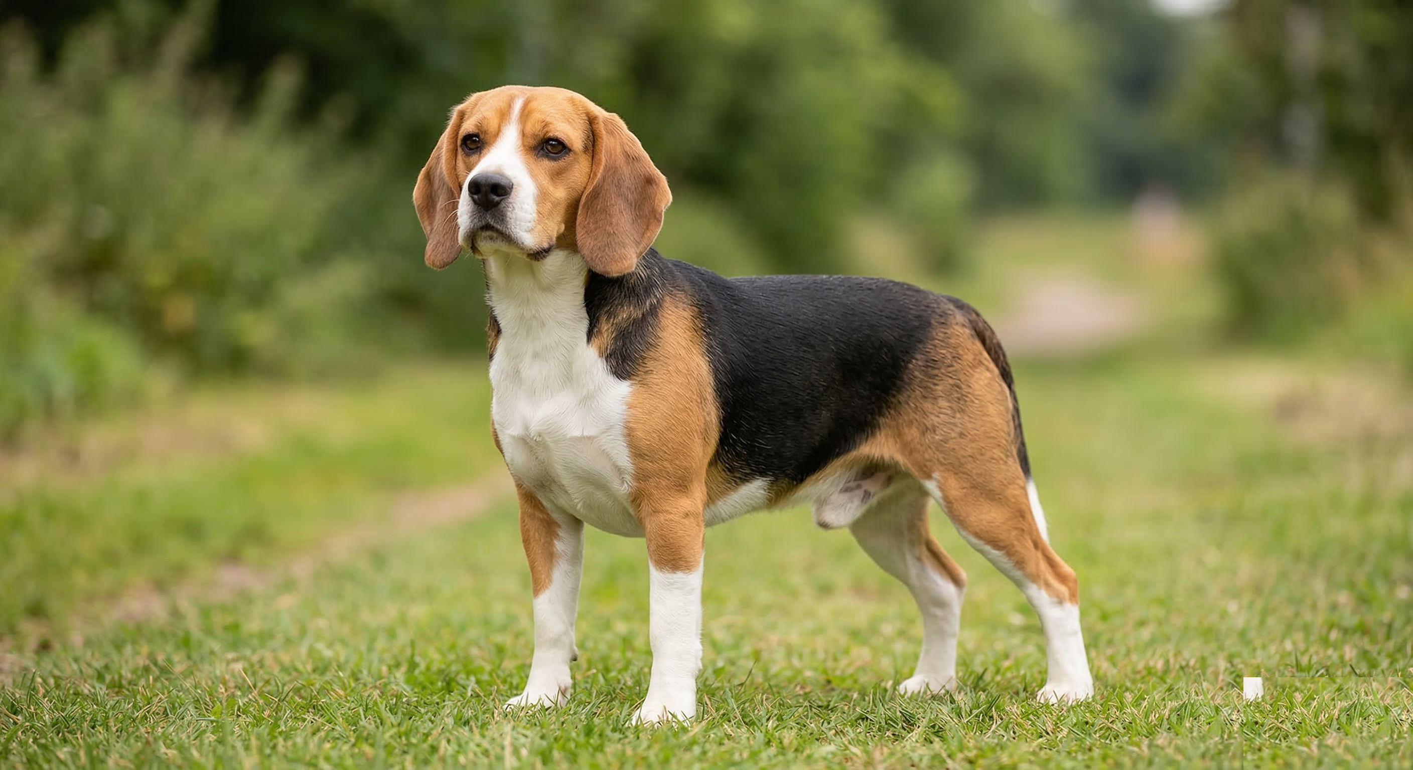 Beagle standing in profile