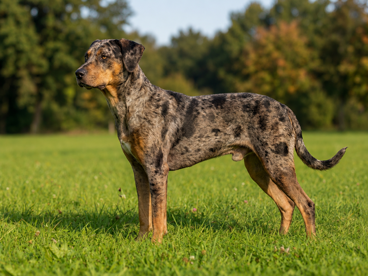 Catahoula Leopard Dog standing in profile