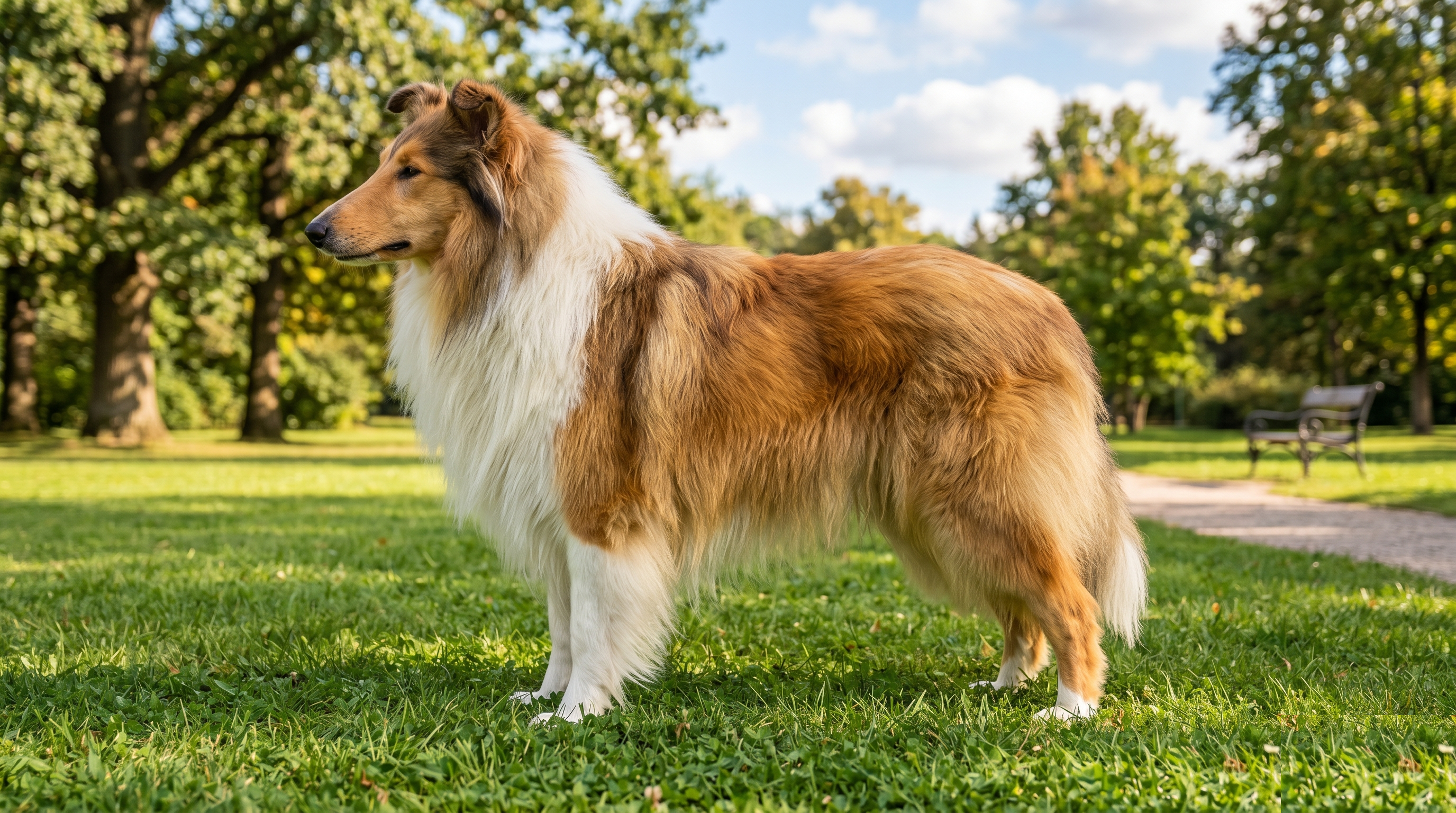Rough Collie standing in profile