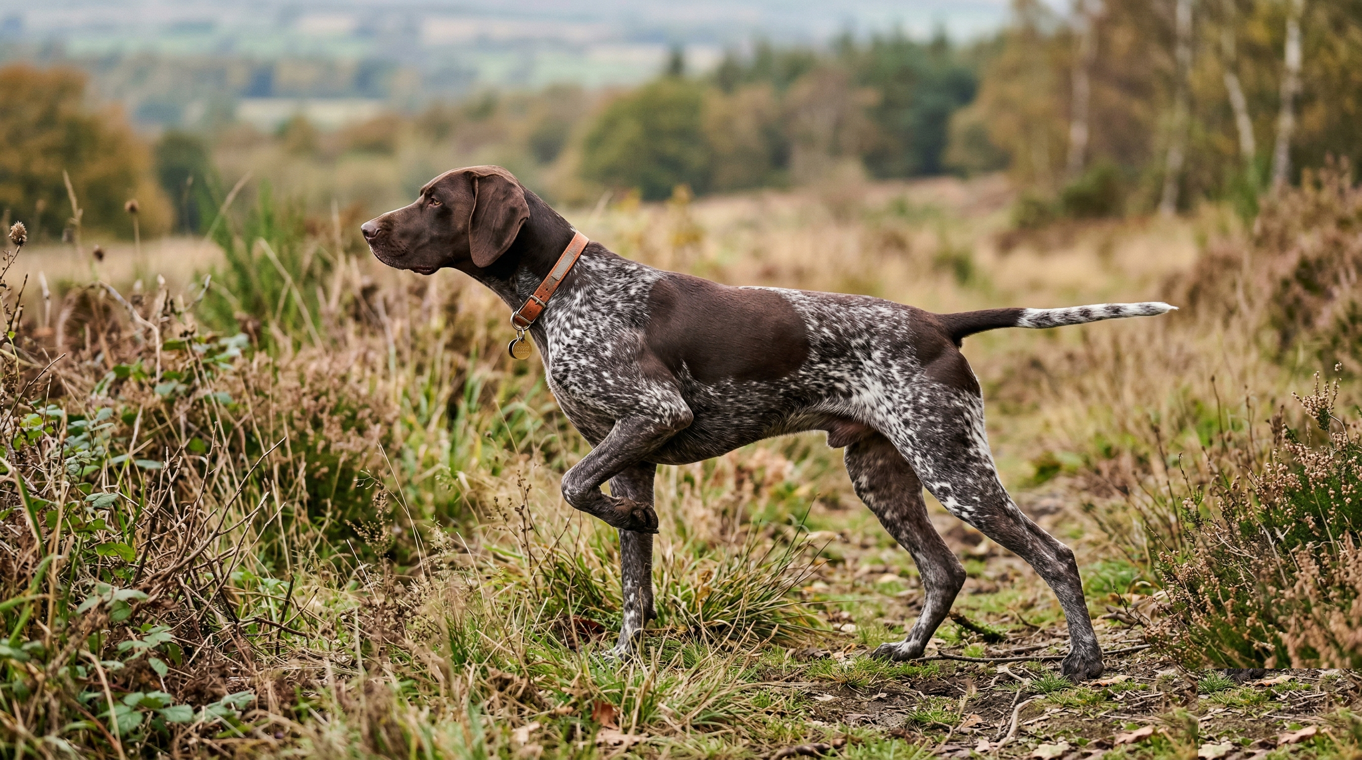 German Shorthaired Pointer standing in profile