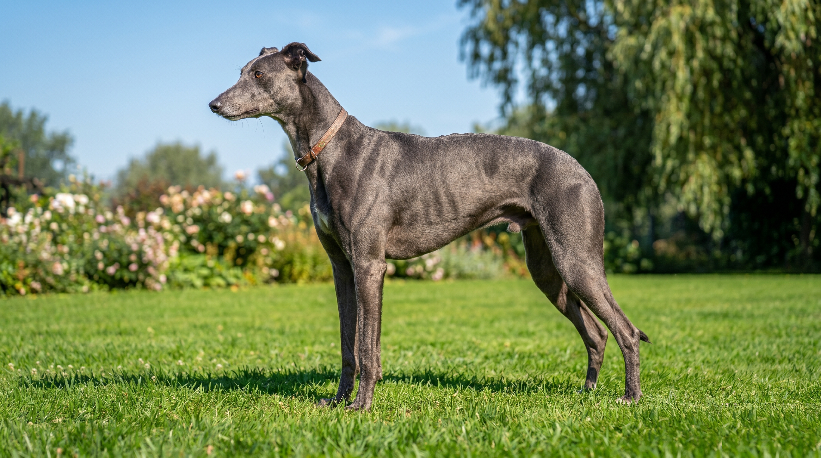 Greyhound standing in profile