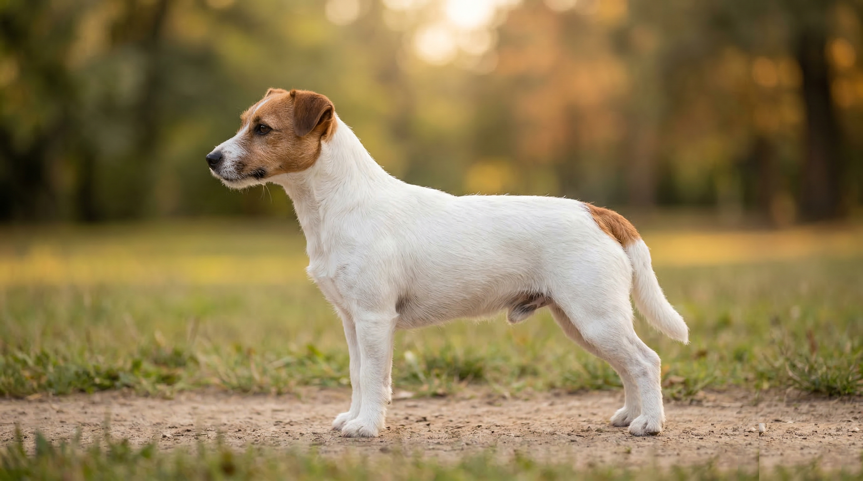 Jack Russell Terrier standing in profile