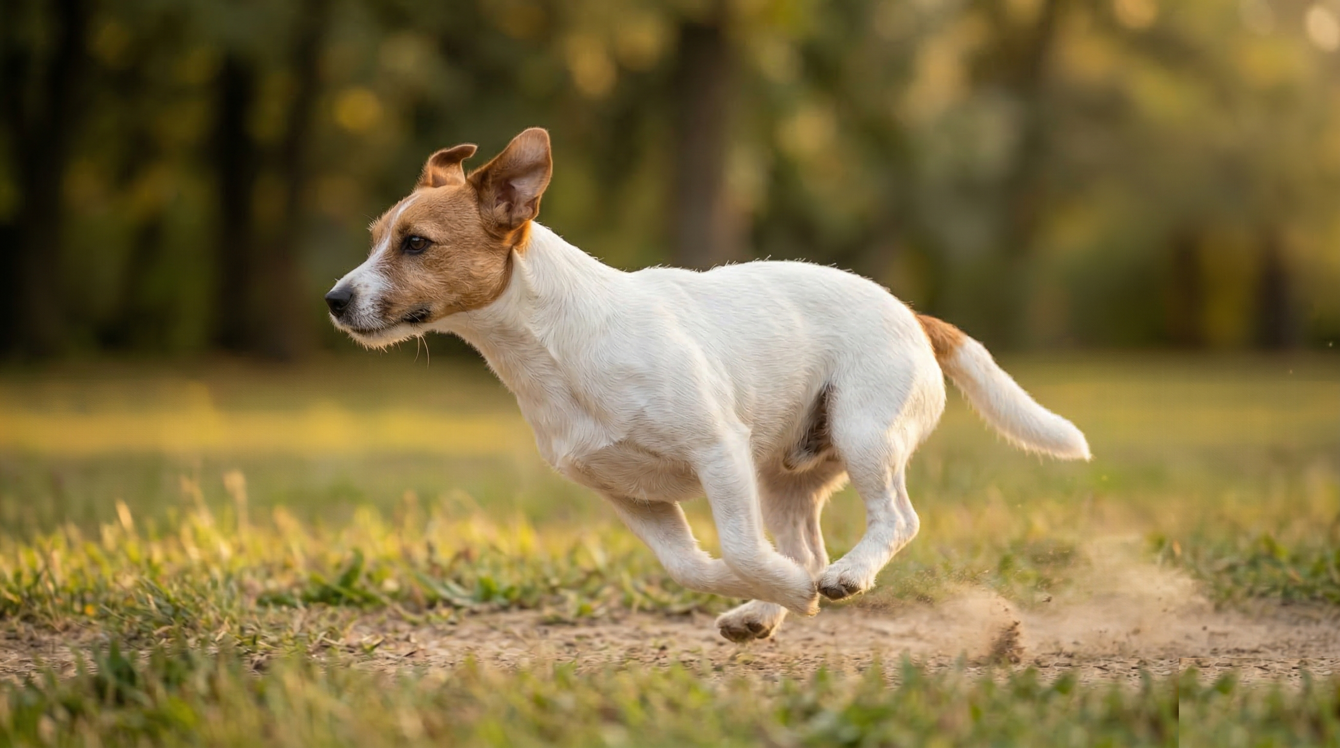 Jack Russell Terrier in active outdoor hunting posture