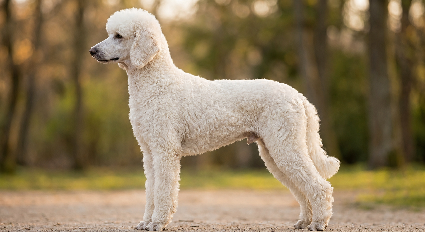 Poodle standing in profile