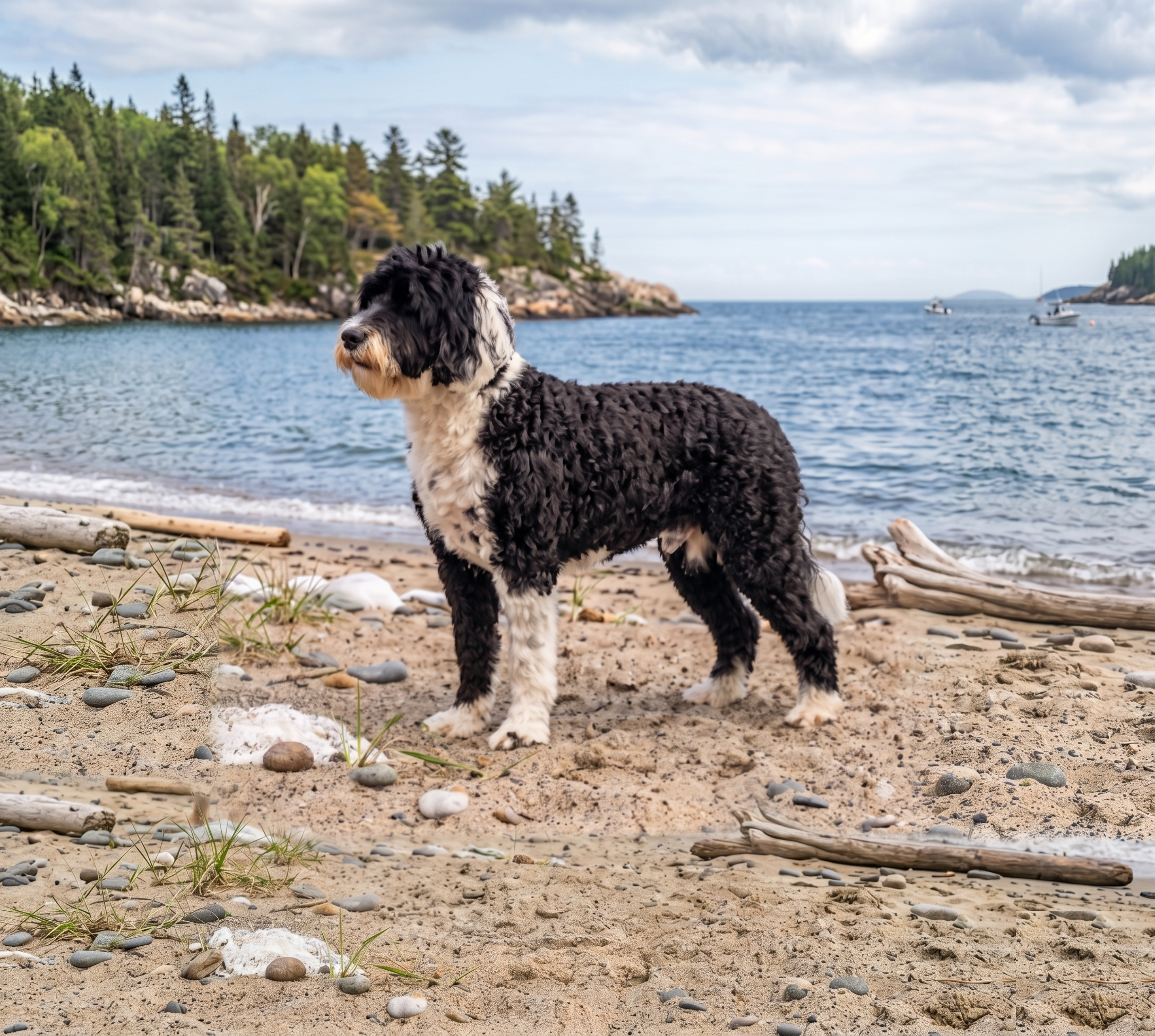 Portuguese Water Dog standing outdoors