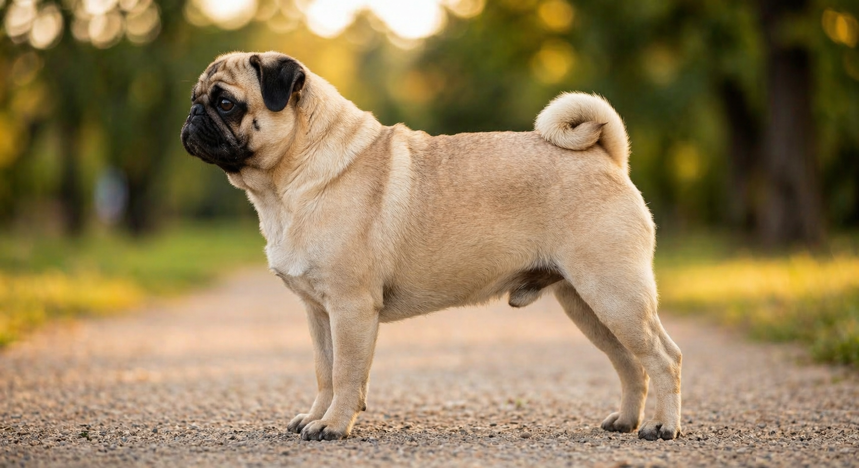 Pug standing in profile
