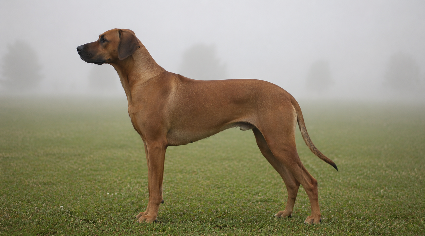 Rhodesian Ridgeback standing in profile with ridge visible