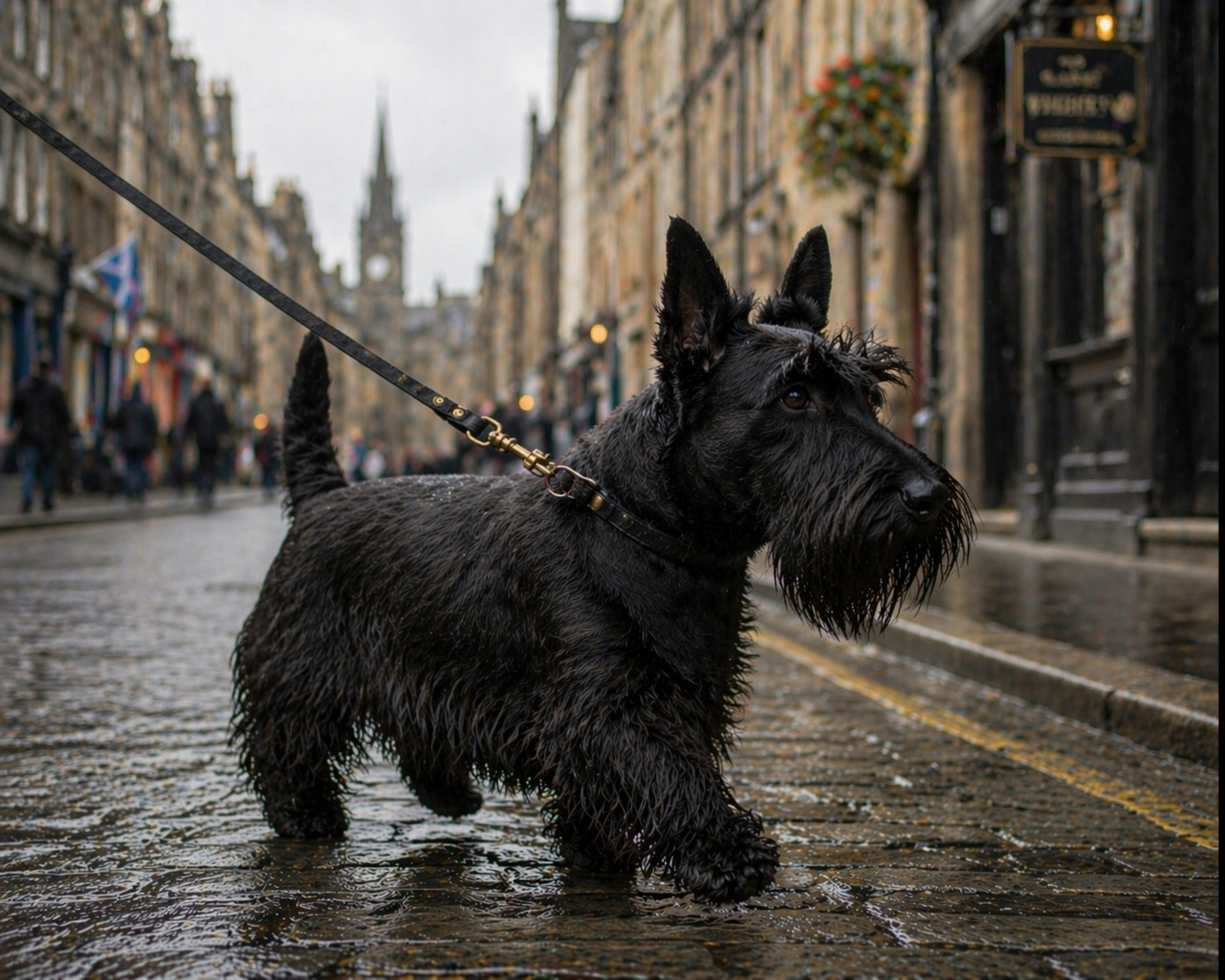 Scottish Terrier moving briskly outdoors