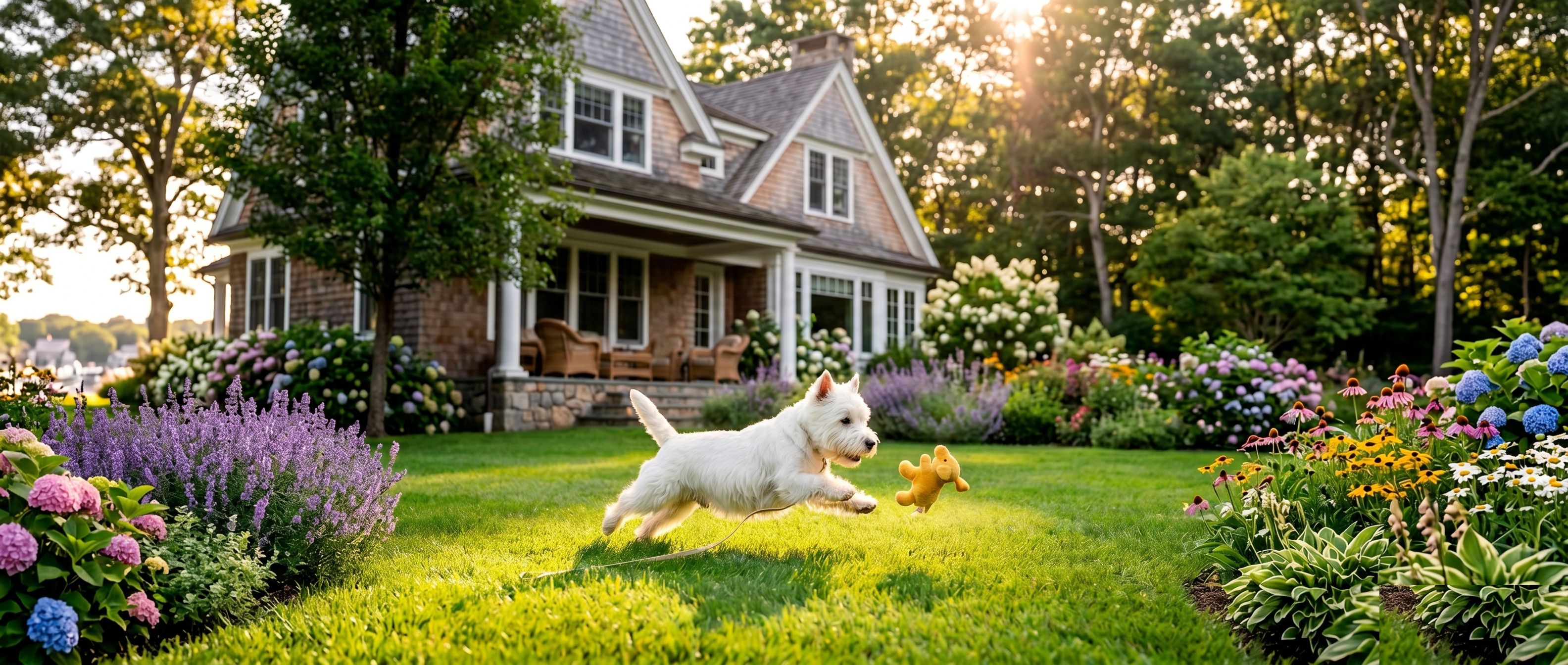West Highland White Terrier in an active outdoor shot